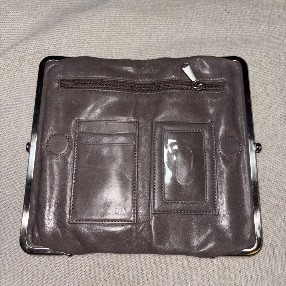 HOBO International Lauren Double Kill-lock Wallet Gray Silver‎ Leather